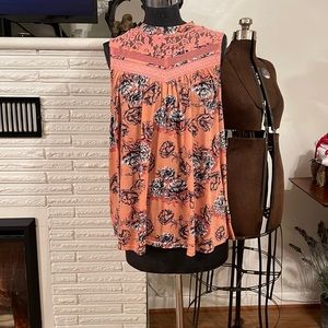 Angels Polyester Top 3X Coral Floral Print
